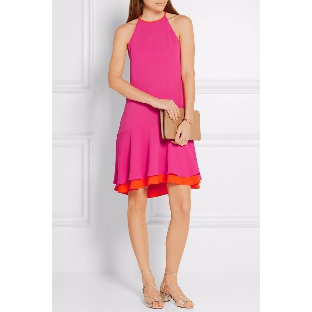 Diane von Furstenberg Kera Tiered Ruffle Hem Dress Womens 12 Pink Orange NWT